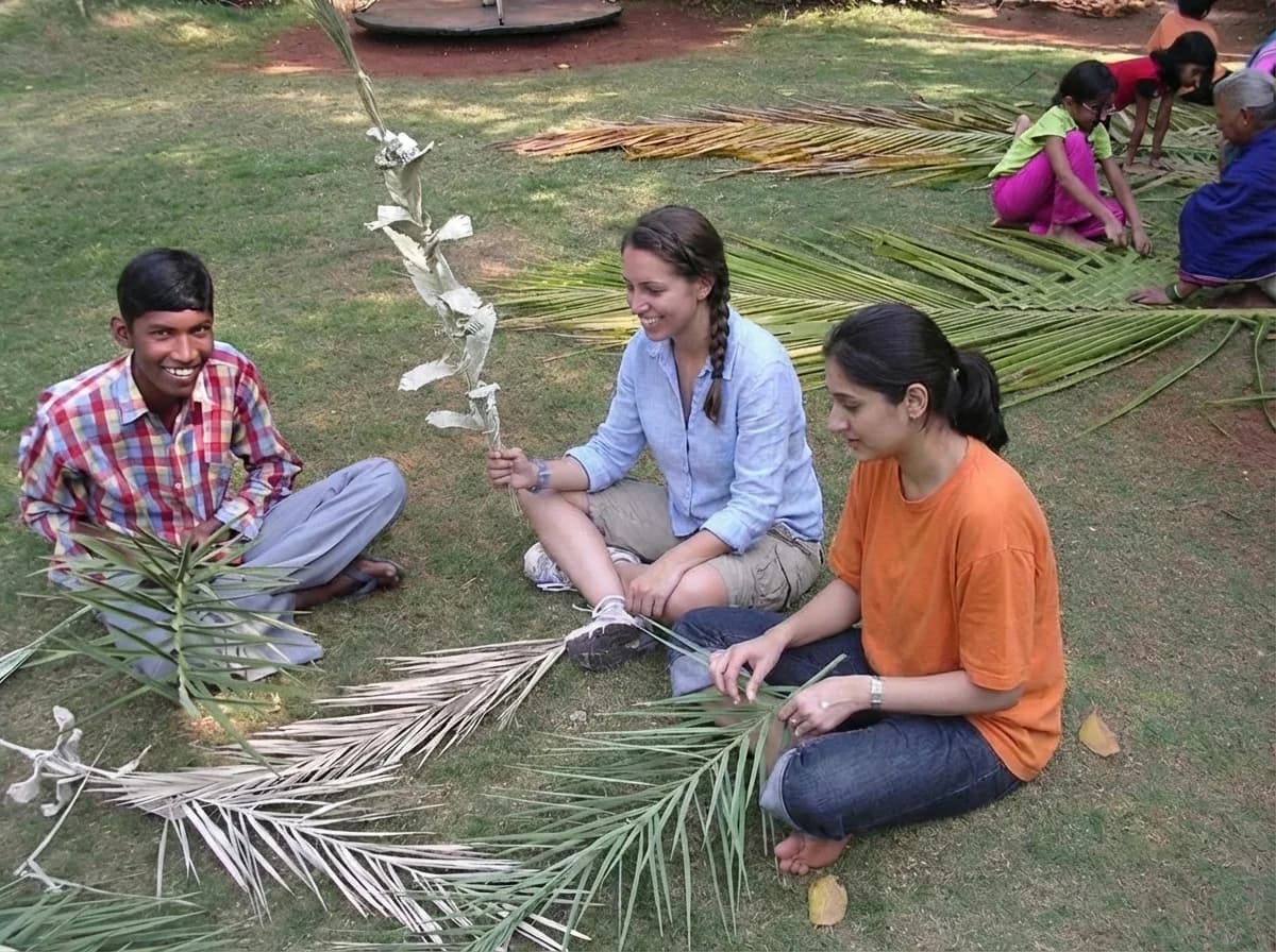 Traditional Warli painting workshop in progress at Save Farm