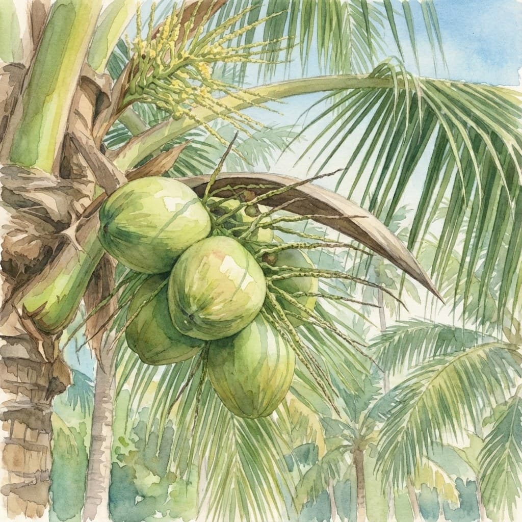 Coconut palm tree (Cocos nucifera) Kalpavriksha at Save Farm Dahanu