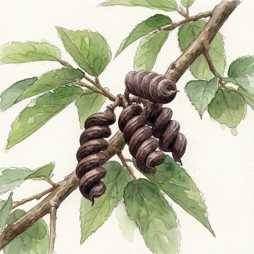 Indian screw tree (Helicteres isora) spiral pod medicinal plant at Save Farm Dahanu