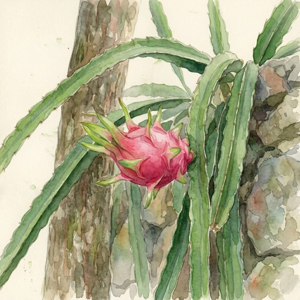 Dragon fruit pitahaya (Selenicereus undatus) cactus fruit at Save Farm Dahanu