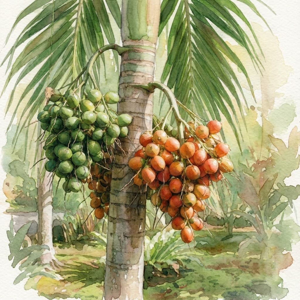 Betel nut supari palm (Areca catechu) tropical tree at Save Farm Dahanu